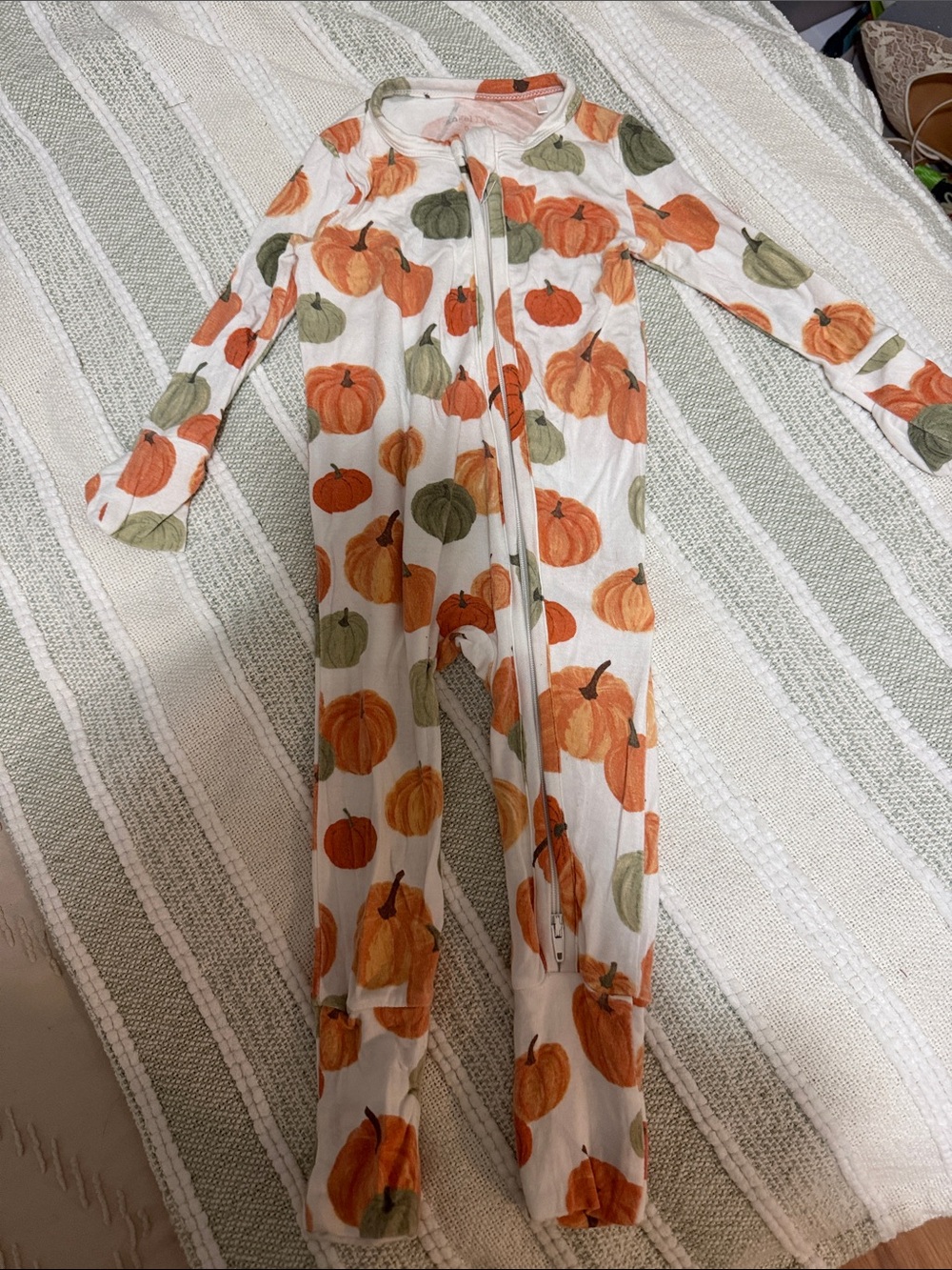 Angel Dear Pumpkin Print Footie Pajamas - White, Orange & Green